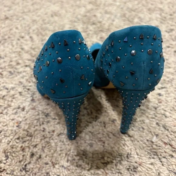 Rebecca Minkoff Heels 8.5 Teal Blue Suede High Heels - Picture 3 of 8